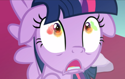 Size: 1484x937 | Tagged: safe, screencap, twilight sparkle, twilight sparkle (alicorn), alicorn, the ending of the end, close-up, cropped, floppy ears, reflection, scared, solo