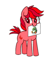 Size: 713x809 | Tagged: safe, artist:handgunboi, earth pony, pony, drawing, fat yoshi, female, mare, paper, png, red eyes, simple background, solo, transparent background, yoshi