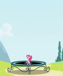 Size: 269x323 | Tagged: safe, screencap, pinkie pie, earth pony, pony, griffon the brush off, animated, cropped, jumping, pinkie being pinkie, solo, trampoline