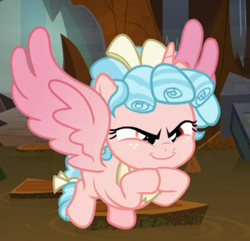 Size: 532x513 | Tagged: safe, screencap, cozy glow, alicorn, the ending of the end, alicornified, cozycorn, cropped, evil grin, flying, gendo pose, grin, race swap, smiling, solo, spread wings, wings