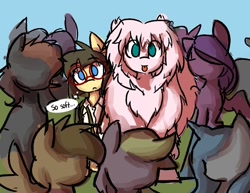 Size: 1030x796 | Tagged: safe, artist:spheedc, oc, oc:fluffle puff, oc:sphee, earth pony, :p, derpibooru community collaboration, female, fluffy, glasses, soft, thought bubble, tongue out