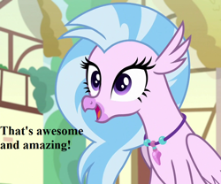 Size: 864x720 | Tagged: safe, edit, edited screencap, screencap, silverstream, uprooted, cropped, cute, diastreamies, female, jewelry, necklace, reaction image, speech