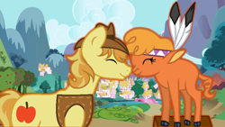 Size: 1280x720 | Tagged: safe, artist:doodleponyxx, braeburn, little strongheart, braeheart, female, male, shipping, straight