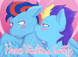 Size: 3000x2200 | Tagged: safe, artist:red note, oc, oc only, oc:andrew swiftwing, oc:blue angel, pegasus, blushing, female, holiday, kissing, male, straight, valentine's day