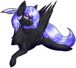 Size: 2600x2315 | Tagged: safe, artist:mcwolfity, oc, oc only, pegasus, pony, chest fluff, colored hooves, ear fluff, eye clipping through hair, feather, pegasus oc, prone, simple background, smiling, transparent background, wings