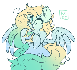 Size: 3093x2833 | Tagged: safe, artist:ruef, oc, oc only, oc:lemon lime, pegasus, pony, jewelry, nose piercing, nose ring, one eye closed, piercing, soda, wings, wink