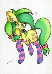 Size: 4920x6972 | Tagged: safe, artist:luxiwind, apple fritter, earth pony, pony, absurd resolution, apple family member, clothes, socks, solo, striped socks, traditional art