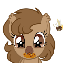 Size: 1300x1150 | Tagged: safe, artist:kathrinethegamerpony, oc, oc:musica note, pony, cookie, fangs, female, food, mare, mouth hold, simple background, solo, starry eyes, transparent background, wingding eyes