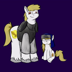 Size: 3200x3200 | Tagged: safe, artist:greenfinger, oc, oc only, oc:amazing grace, oc:glory be, earth pony, pony, fanfic:the iron horse: everything's better with robots, clothes, cultist, earth pony oc, eyes closed, fanfic art, female, grin, male, nun, purple background, simple background, smiling, unshorn fetlocks