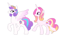 Size: 1900x1117 | Tagged: safe, artist:miatsukyyy, princess flurry heart, oc, oc:fleur de cadenza, alicorn, pony, unicorn, female, half-siblings, magical lesbian spawn, mare, offspring, older, older flurry heart, parent:fleur-de-lis, parent:princess cadance, parents:fleurdance, siblings, simple background, sisters, transparent background