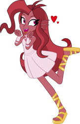 Size: 1280x1980 | Tagged: safe, artist:wubcakeva, oc, oc:mezma, equestria girls, clothes, disguise, disguised siren, dress, feet, female, heart, open mouth, raised leg, sandals, simple background, solo, transparent background