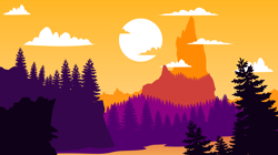 Size: 5262x2954 | Tagged: safe, artist:razoredge2312, frenemies (episode), absurd resolution, background, cloud, high res, mount everhoof, mountain, no pony, orange sky, pine tree, scenery, simple, sky, sun, tree, vector, vector trace