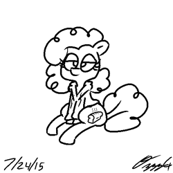 Size: 512x512 | Tagged: safe, artist:ozzyg, oc, oc only, earth pony, pony, clothes, female, mare, monochrome, sitting