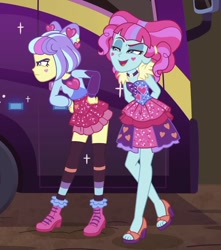 Size: 867x980 | Tagged: safe, screencap, kiwi lollipop, supernova zap, better together, equestria girls, sunset's backstage pass!, clothes, cropped, duo, duo female, feet, female, k-lo, legs, postcrush, sandals, skirt, su-z, zettai ryouiki