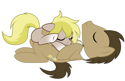 Size: 1670x1075 | Tagged: safe, artist:crystal-tranquility, doctor whooves, oc, oc:timestep, earth pony, pony, female, filly, on back, simple background, sleeping, transparent background