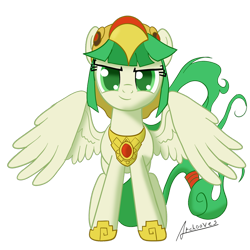 Size: 1024x1024 | Tagged: safe, alternate version, artist:archooves, oc, oc:tailcoatl, pegasus, aztec, female, helmet, mexican, mexico, recolor, simple background, solo, transformation, transparent background