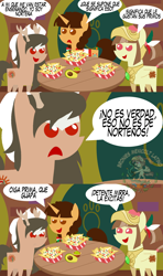 Size: 1280x2160 | Tagged: safe, artist:archooves, oc, oc:sonorita, oc:tailcoatl, pegasus, pony, unicorn, aztec, chips, dialogue, food, hat, helmet, meme, mexican, nachos, nation ponies, pointy ponies, ponified, spanish