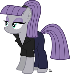 Size: 1335x1420 | Tagged: safe, artist:anime-equestria, maud pie, earth pony, pony, alternate hairstyle, clothes, ear piercing, eyeshadow, female, hairband, jacket, jeans, makeup, pants, piercing, ponytail, simple background, solo, transparent background, vector