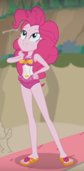 Size: 308x628 | Tagged: safe, screencap, pinkie pie, equestria girls, equestria girls series, x marks the spot, clothes, feet, flip-flops, sandals, sleeveless, swimsuit