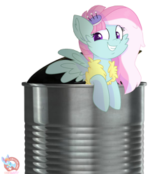 Size: 1136x1318 | Tagged: safe, artist:rainbow eevee, kerfuffle, pegasus, pony, can, clothes, cute, female, fufflebetes, happy, pink hair, purple eyes, rainbow eevee is trying to murder us, simple background, smiling, solo, spread wings, tin can, transparent background, vest, weapons-grade cute, wings