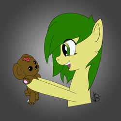 Size: 2160x2160 | Tagged: safe, artist:mranthony2, oc, oc:lemon bounce, pony, colored, cute, flat colors, happy, plushie, simple background, smiling, solo, teddy bear, torso