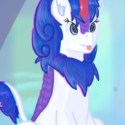 Size: 4025x4025 | Tagged: safe, artist:legionsunite, oc, oc:magenta pulse, kirin, cute, kirin oc, simple background, solo, tongue out