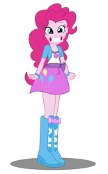 Size: 2037x3278 | Tagged: safe, artist:remcmaximus, pinkie pie, human, equestria girls, boots, breasts, cleavage, clothes, cute, female, high heel boots, high res, looking at you, miniskirt, nervicited, shoes, simple background, skirt, smiling, solo, transparent background, vector