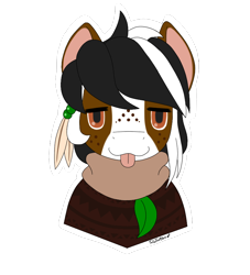 Size: 750x825 | Tagged: safe, artist:taletrotter, oc, oc only, oc:mellow mallow, earth pony, pony, :p, asymmetrical mane, chillax, colored, face, faic, feather, femboy, flat color, flat colors, freckles, leaf, male, mellow, mlem, profile, silly, simple background, stallion, tongue out, transparent background