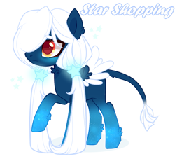 Size: 1085x1027 | Tagged: safe, artist:peachesandcreamated, oc, oc only, oc:star shopping, earth pony, pony, earth pony oc, female, hair over one eye, leonine tail, mare, raised hoof, simple background, solo, text, white background