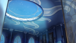 Size: 845x475 | Tagged: safe, artist:duo cartoonist, ceiling, no pony, stars, the moon rises, throne room, window