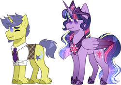 Size: 1641x1154 | Tagged: safe, artist:artistcoolpony, comet tail, princess twilight 2.0, twilight sparkle, twilight sparkle (alicorn), alicorn, pony, unicorn, the last problem, cometlight, duo, female, male, shipping, straight