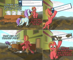 Size: 1934x1602 | Tagged: safe, artist:crispokefan, oc, oc:pun, oc:sunshine morning, earth pony, pony, ask, ask pun, cart, cartoon physics, female, fourth wall, mare, mud, sunglasses, tumblr