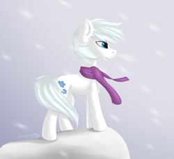 Size: 3201x2931 | Tagged: safe, artist:snowstormbat, double diamond, earth pony, pony, clothes, male, scarf, simple background, smiling, snow, solo, stallion