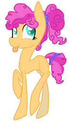 Size: 508x891 | Tagged: safe, artist:mcwolfity, oc, oc only, earth pony, pony, :p, earth pony oc, hair wrap, offspring, parent:cheese sandwich, parent:pinkie pie, parents:cheesepie, raised hoof, simple background, solo, tail wrap, tongue out, white background