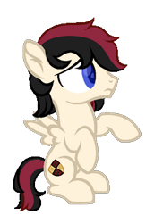 Size: 261x359 | Tagged: safe, artist:betavirus, oc, oc only, oc:porsche speedwings, pegasus, pony, colt, disappointed, looking away, male, pegasus oc, ponyvania, sad, simple background, sitting, solo, spread wings, tan coat, transparent background, wings