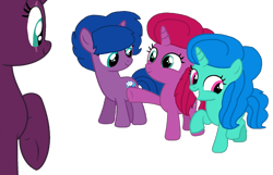 Size: 1676x1080 | Tagged: safe, alternate version, artist:徐詩珮, fizzlepop berrytwist, tempest shadow, oc, oc:betty pop, oc:spring legrt, oc:storm lightning, pony, unicorn, background removed, base used, broken horn, female, filly, horn, magical lesbian spawn, mare, mother and child, mother and daughter, next generation, offspring, parent and child, parent:glitter drops, parent:spring rain, parent:tempest shadow, parents:glittershadow, parents:springdrops, parents:springshadow, parents:springshadowdrops, simple background, transparent background