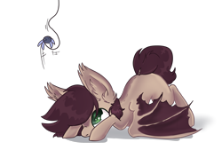 Size: 2508x1696 | Tagged: safe, artist:adelfrey, oc, oc only, oc:slumber tea, bat pony, spider, bat pony oc, cute, pounce, simple background, transparent background