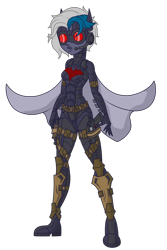 Size: 1488x2222 | Tagged: safe, artist:j053ph-d4n13l, oc, oc only, oc:elizabat stormfeather, oc:nite-mare, equestria girls, alternate hairstyle, alternate universe, armor, belt, boots, cape, clothes, commission, equestria girls-ified, female, goggles, gun, handgun, holster, mask, pistol, pouch, shoes, simple background, solo, transparent background, weapon