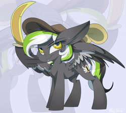 Size: 3760x3388 | Tagged: safe, artist:mistydash, oc, oc only, oc:graphite sketch, pegasus, pony, ear piercing, female, hat, mare, piercing, pirate, solo, spread wings, sword, weapon, wing hold, wings, zoom layer