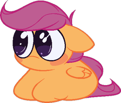 Size: 428x363 | Tagged: safe, artist:hyperfixatins, artist:pillsburries, scootaloo, pegasus, big eyes, cursed emoji, cute, cutealoo, ms paint, ponyloaf, simple background, sitting, solo, transparent background