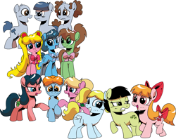 Size: 3023x2399 | Tagged: safe, artist:vgc2001, idw, earth pony, pony, unicorn, spoiler:comic, amy anderson, archie andrews, archie comics, betty cooper, blossom (powerpuff girls), bow, bowtie, bubbles (powerpuff girls), buttercup (powerpuff girls), colt, curly howard, female, filly, happy, larry fine, lita kino, male, moe howard, ponified, sad, sailor jupiter, sailor mercury, sailor moon, serena tsukino, the powerpuff girls, the three stooges, unamused, veronica lodge