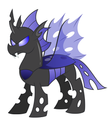 Size: 2000x2173 | Tagged: safe, artist:aleximusprime, oc, oc only, oc:general scutellum, oc:scutellum, changeling, flurry heart's story, blue changeling, bug horse, changeling oc, male, simple background, solo, teeth, transparent background, transparent wings, wings