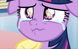 Size: 1476x938 | Tagged: safe, screencap, fluttershy, twilight sparkle, twilight sparkle (alicorn), alicorn, pegasus, pony, the ending of the end, close-up, comforting, cropped, crying, eye reflection, floppy ears, reflection, scared, solo