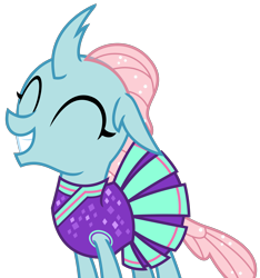 Size: 2222x2372 | Tagged: safe, artist:sketchmcreations, ocellus, changedling, changeling, 2 4 6 greaaat, adorable face, cheerleader, cheerleader ocellus, cheerleader outfit, clothes, cute, cuteling, diaocelles, eyes closed, female, grin, simple background, smiling, transparent background, vector