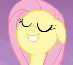 Size: 1043x937 | Tagged: safe, screencap, fluttershy, pegasus, pony, fame and misfortune, cropped, cute, eyes closed, female, floppy ears, grin, mare, shyabetes, smiling, solo