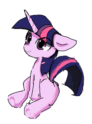 Size: 401x540 | Tagged: safe, artist:youhoujou, twilight sparkle, unicorn twilight, pony, unicorn, cute, eye clipping through hair, female, mare, missing cutie mark, simple background, sitting, solo, twiabetes, white background