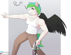 Size: 2894x2250 | Tagged: safe, artist:hevityaus, oc, oc:looic, anthro, pegasus, armpits, male, solo, weapon