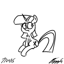 Size: 512x512 | Tagged: safe, artist:ozzyg, twilight sparkle, pony, unicorn, female, mare, monochrome, sitting, solo