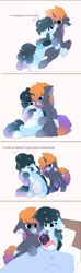 Size: 2016x6802 | Tagged: safe, artist:little-sketches, oc, oc only, oc:cassiopeia, oc:stellar constellation, oc:sunset winds, alicorn, pegasus, comic:welcome cassiopeia, bed, belly, birth, chest fluff, comic, contractions, ear fluff, ethereal mane, eye clipping through hair, female, floppy ears, foal, gradient mane, labor, male, mare, newborn, parent:oc:stellar constellation, parent:oc:sunset winds, pregnant, simple background, stallion, starry mane, text, two toned wings, white background, wings