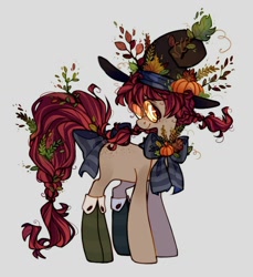 Size: 988x1080 | Tagged: safe, artist:angrygem, oc, earth pony, pony, bow, hat, pumpkin, solo, tail bow